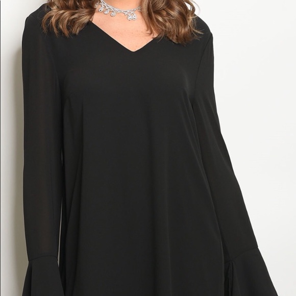BLACK DETAILED BELL SLEEVE TUNIC DRESS - Picture 2 of 7